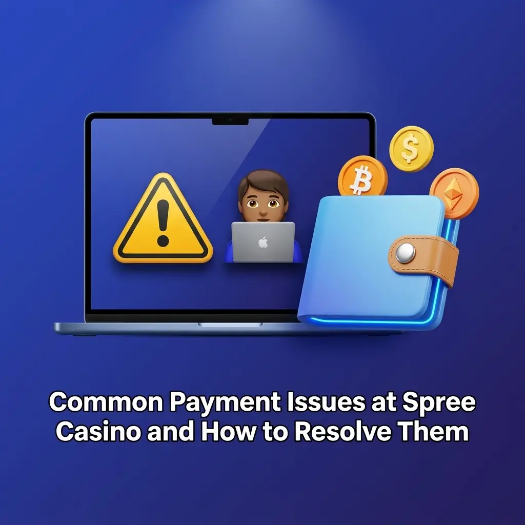 Spree Casino payment issues guide showing deposit declines, coin credits, withdrawals, and e-wallet troubleshooting steps