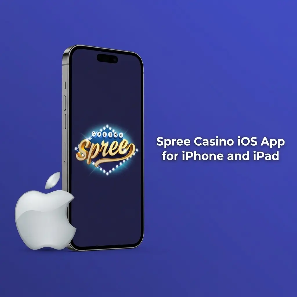 Spree Casino iOS app interface displayed on iPhone and iPad, showing slots, live casino, and sports betting features