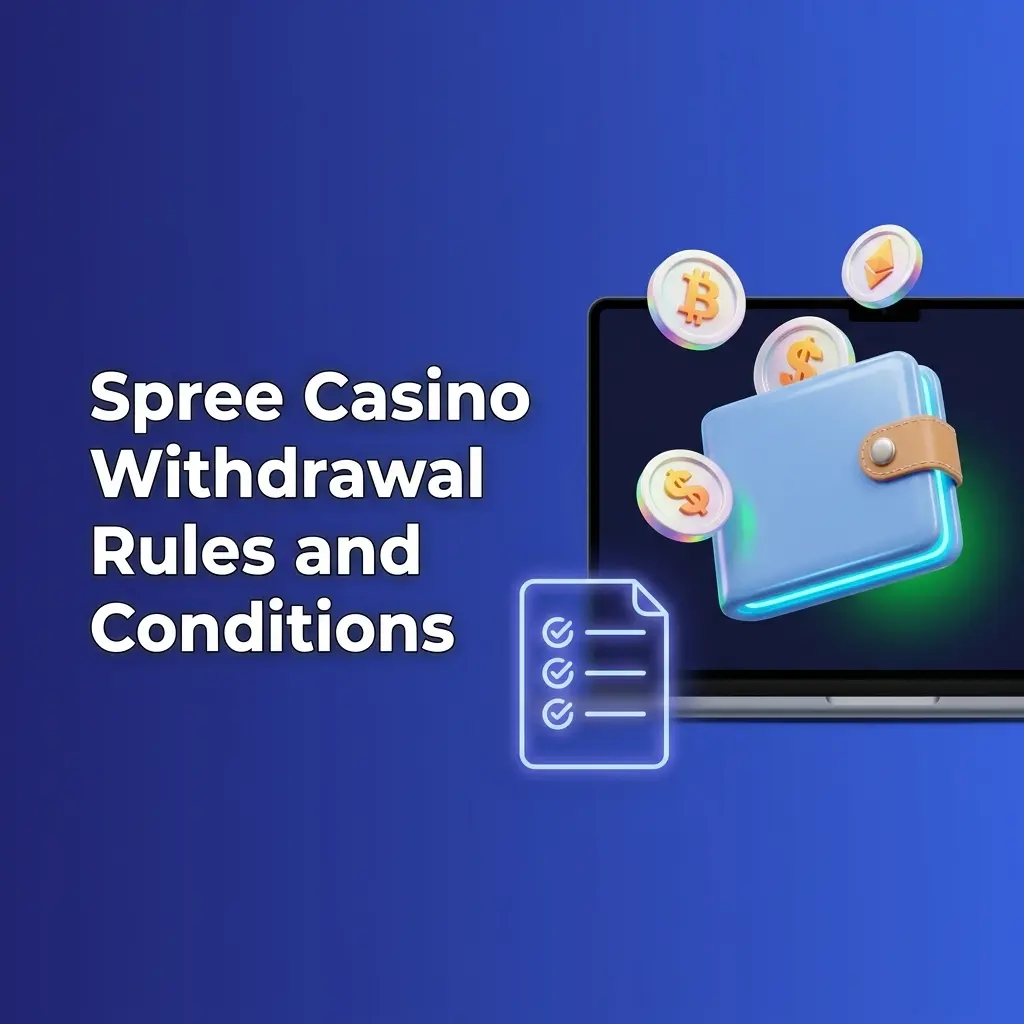 Spree Casino withdrawal rules showing KYC verification, minimum 5 SC, maximum 10,000 SC per transaction conditions